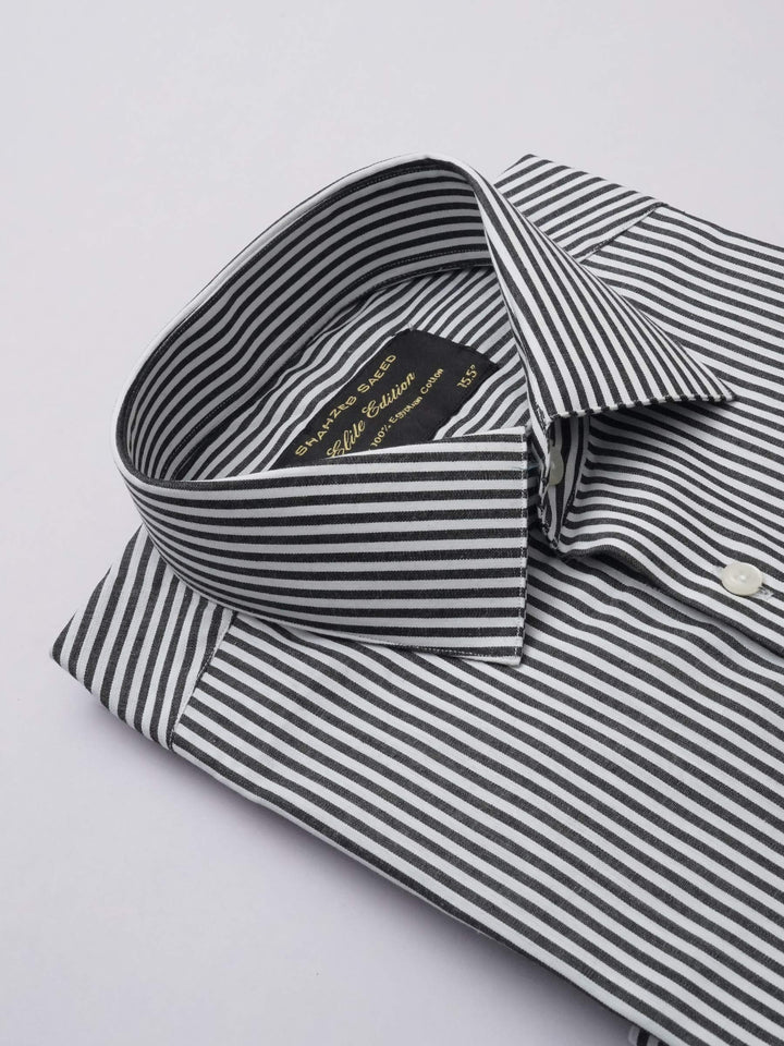 Black & White Striped, Elite Edition, French Collar Men’s Formal Shirt (FS-301)