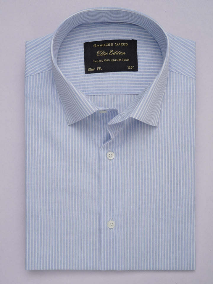 Light Blue & White Striped, Elite Edition, French Collar Men’s Formal Shirt (FS-303)