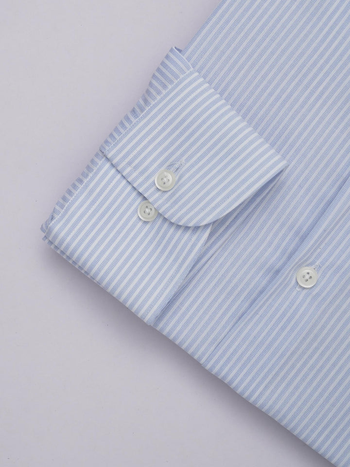 Light Blue & White Striped, Elite Edition, French Collar Men’s Formal Shirt (FS-303)