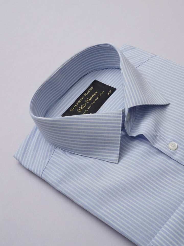 Light Blue & White Striped, Elite Edition, French Collar Men’s Formal Shirt (FS-303)