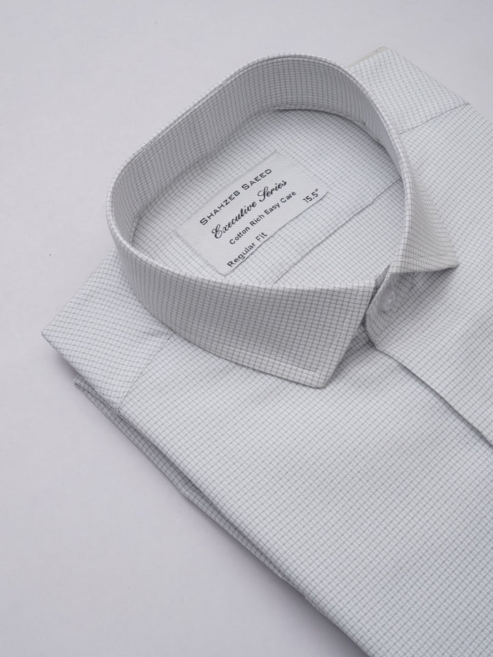 Light Grey Micro Checkered, Executive Series, Spread Collar Men’s Formal Shirt (FS-308)