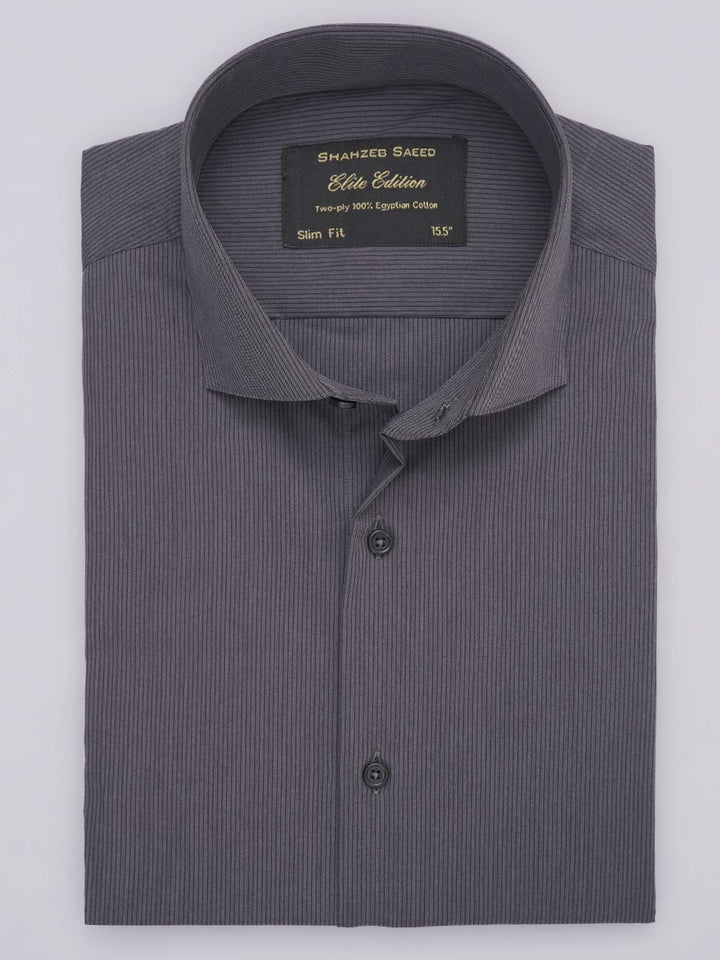 Dark Grey Striped, Elite Edition, Cutaway Collar Men’s Formal Shirt (FS-321)