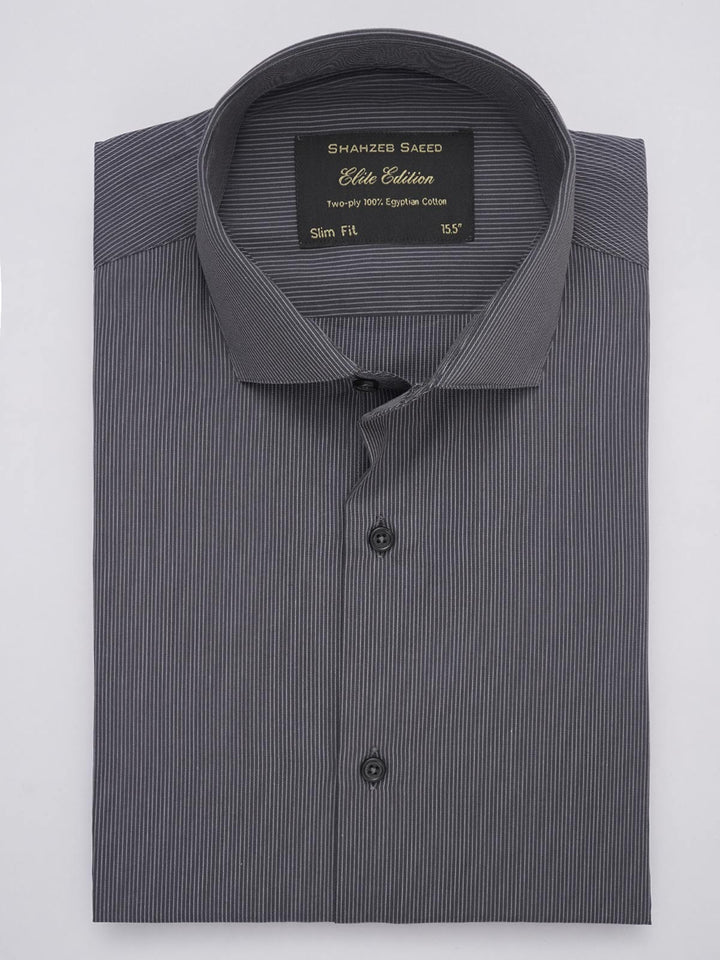 Dark Grey Striped, Elite Edition, Cutaway Collar Men’s Formal Shirt (FS-323)