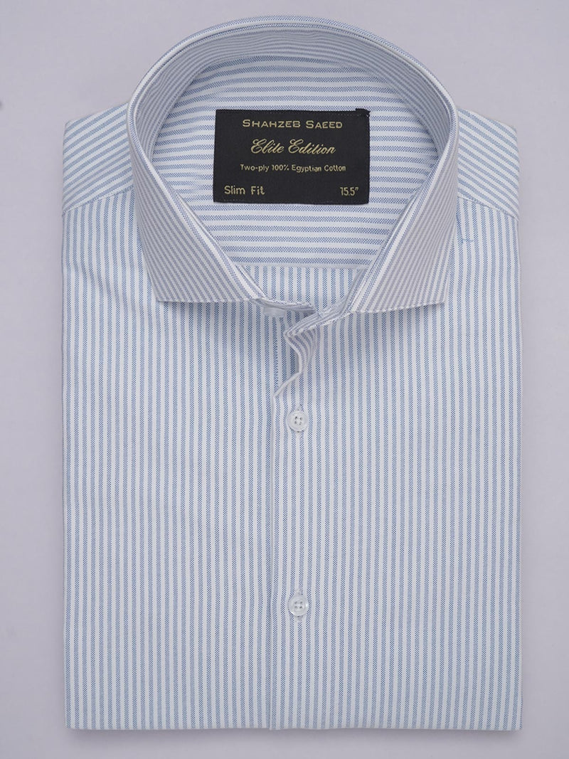 Light Blue & White Striped, Elite Edition, Cutaway Collar Men’s Formal Shirt (FS-324)