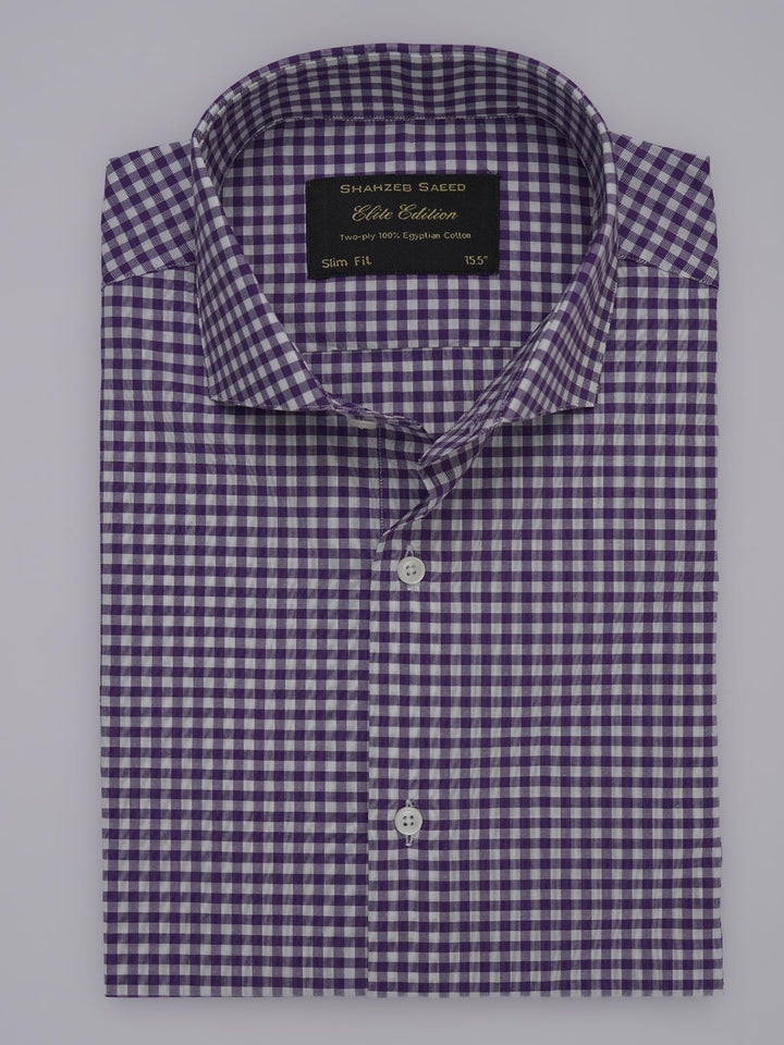 Purple & White Micro Checkered, Elite Edition, Cutaway Collar Men’s Formal Shirt (FS-334)