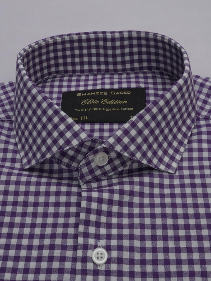 Purple & White Micro Checkered, Elite Edition, Cutaway Collar Men’s Formal Shirt (FS-334)