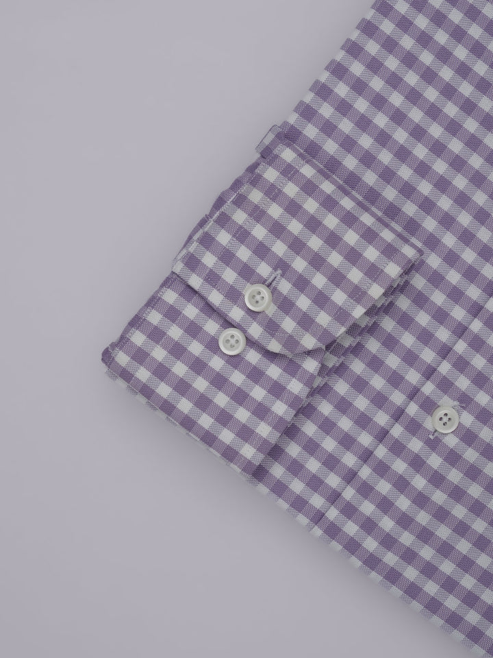 Light Purple & White Checkered, Elite Edition, Cutaway Collar Men’s Formal Shirt (FS-337)