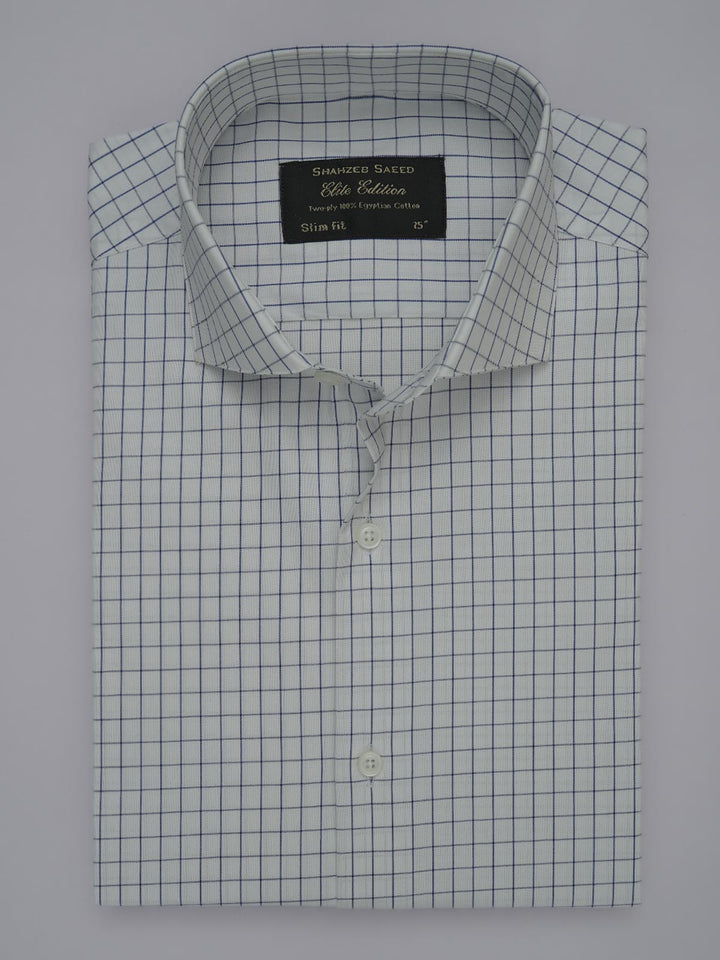 Blue & White Checkered, Elite Edition, Cutaway Collar Men’s Formal Shirt (FS-339)