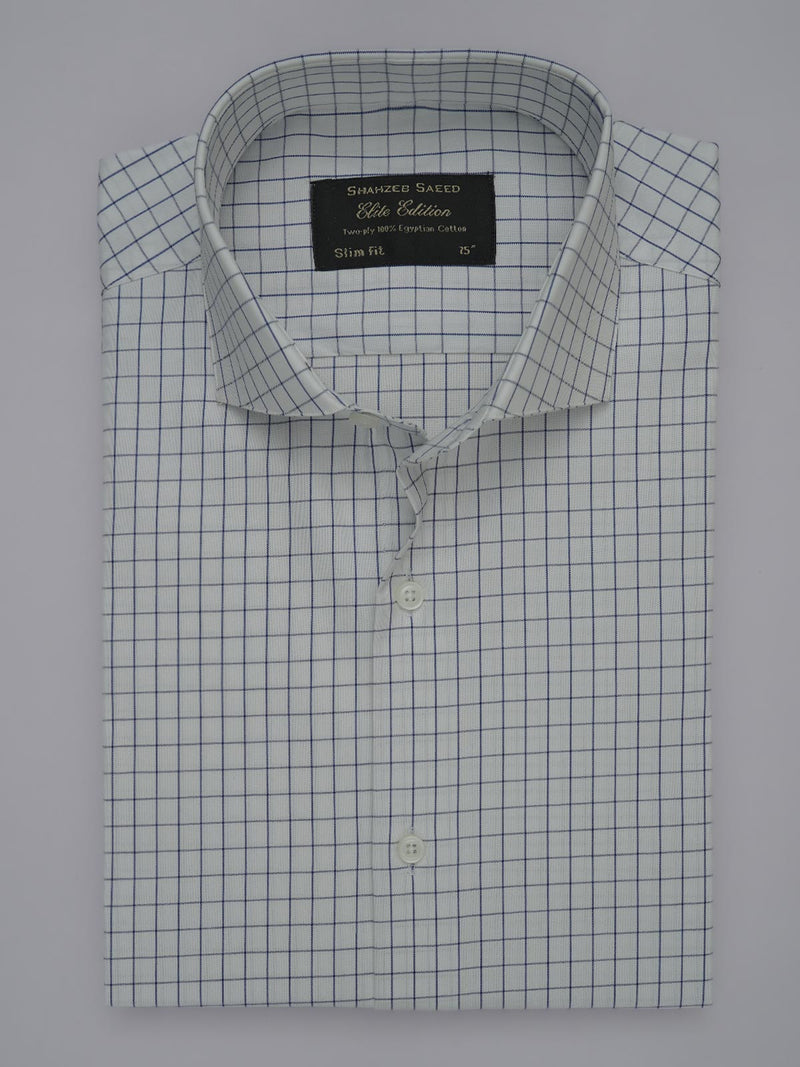 Blue & White Checkered, Elite Edition, Cutaway Collar Men’s Formal Shirt (FS-339)