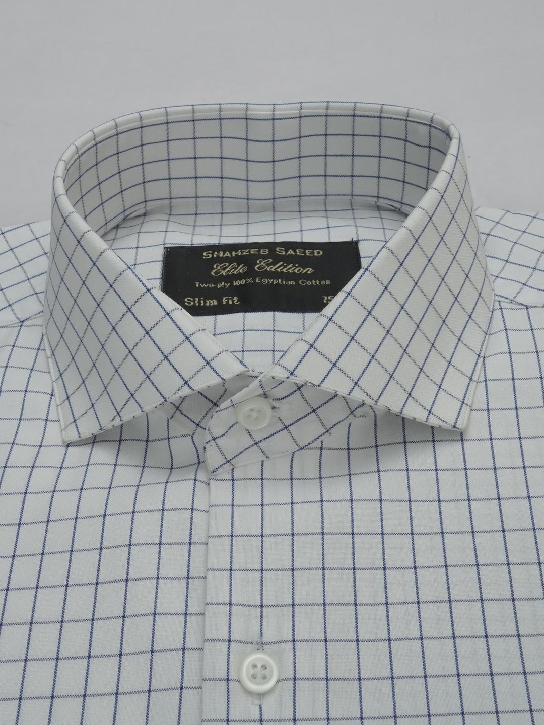 Blue & White Checkered, Elite Edition, Cutaway Collar Men’s Formal Shirt (FS-339)