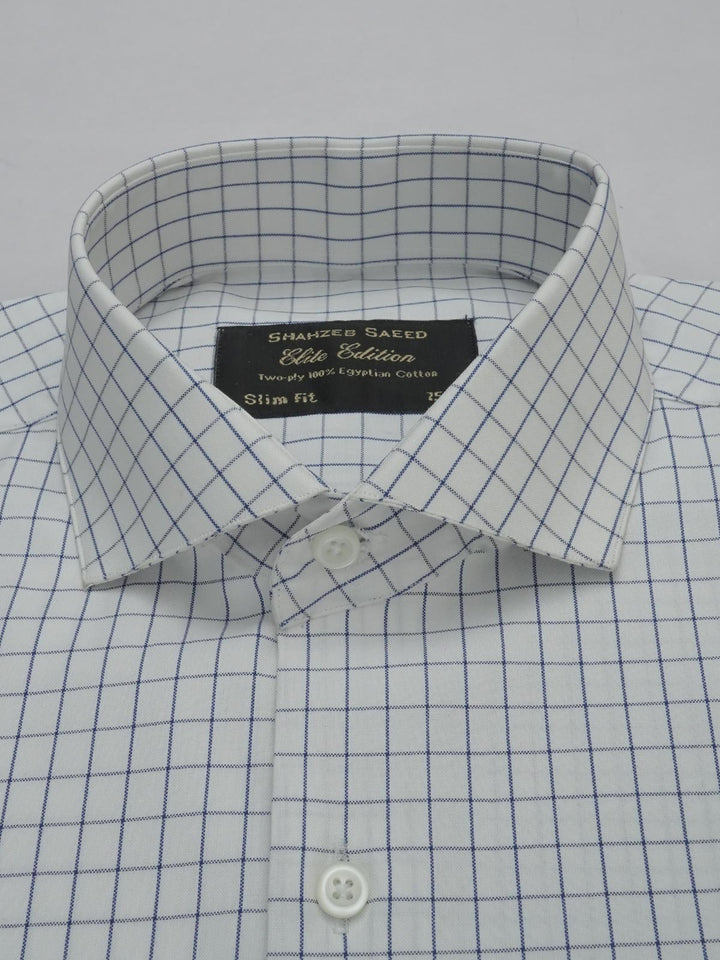 Blue & White Checkered, Elite Edition, Cutaway Collar Men’s Formal Shirt (FS-339)