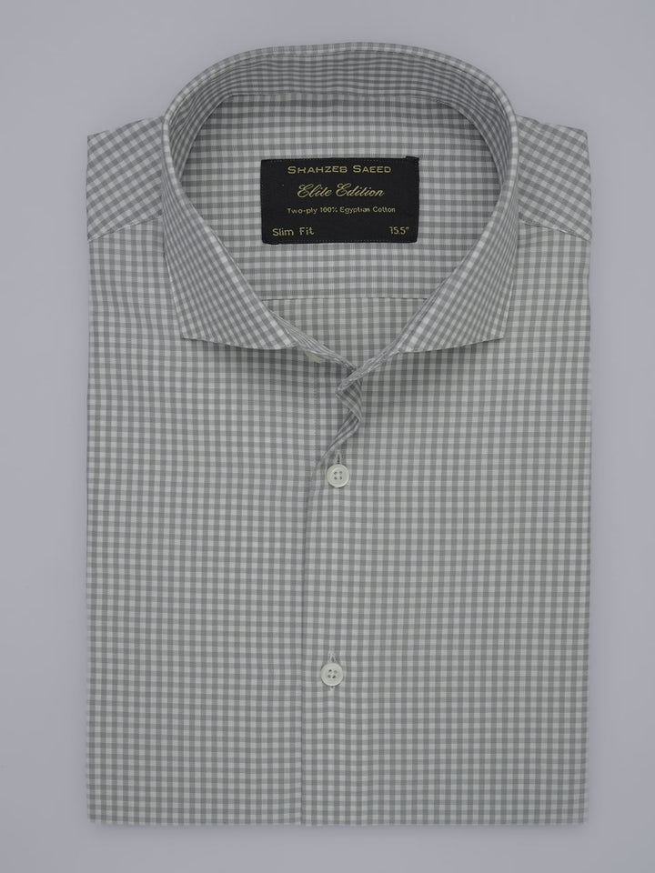 Grey & White Micro Checkered, Elite Edition, Cutaway Collar Men’s Formal Shirt (FS-340)