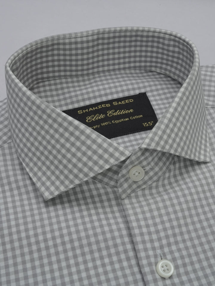 Grey & White Micro Checkered, Elite Edition, Cutaway Collar Men’s Formal Shirt (FS-340)