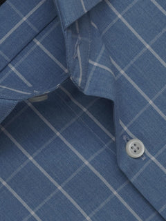 Blue & White Checkered, Elite Edition, Cutaway Collar Men’s Formal Shirt (FS-342)