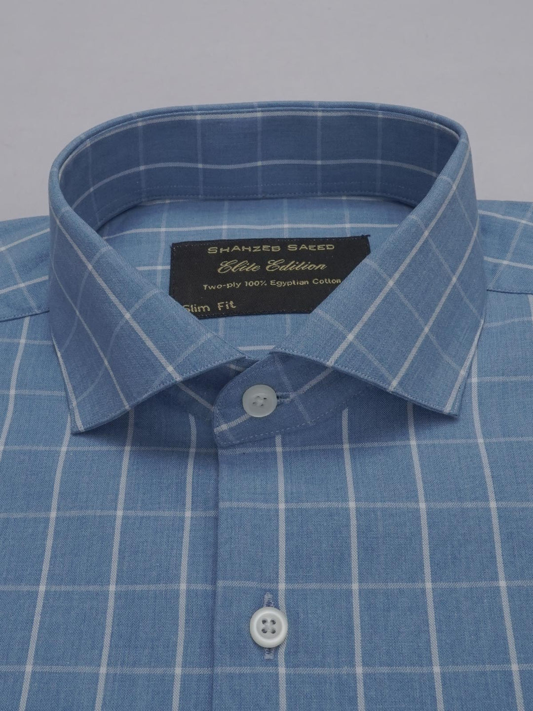 Blue & White Checkered, Elite Edition, Cutaway Collar Men’s Formal Shirt (FS-342)