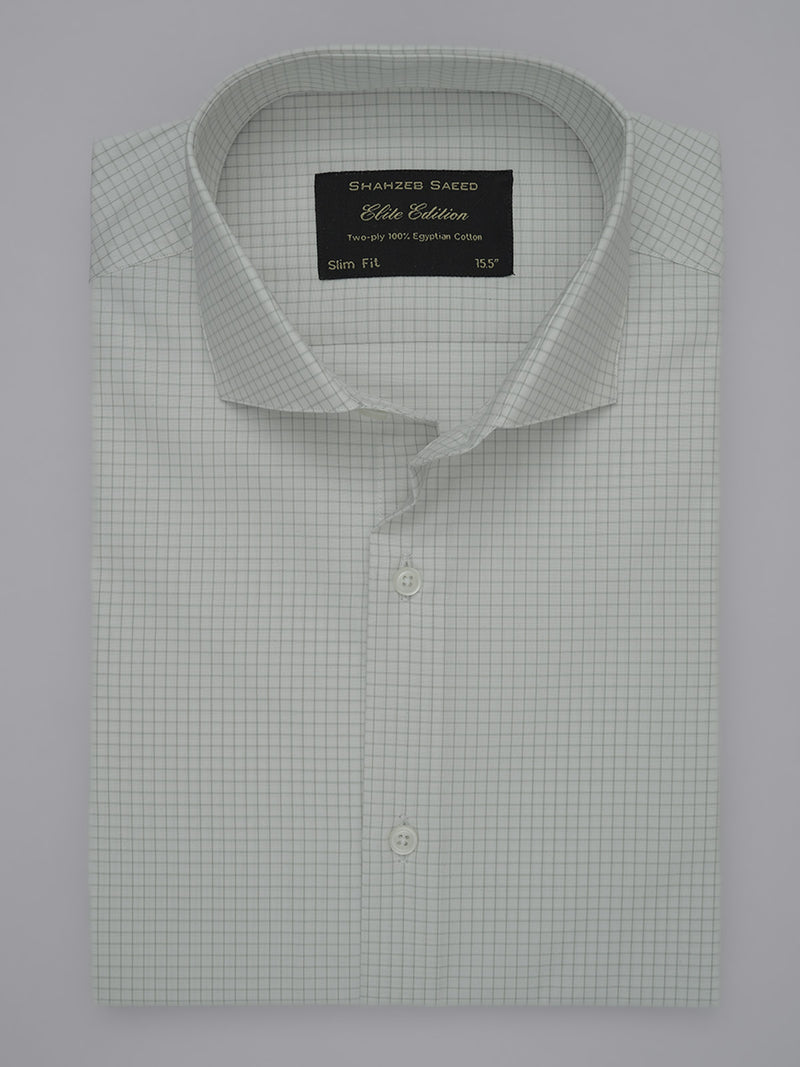 White With Light Green Micro Checkered, Elite Edition, Cutaway Collar Men’s Formal Shirt (FS-344)