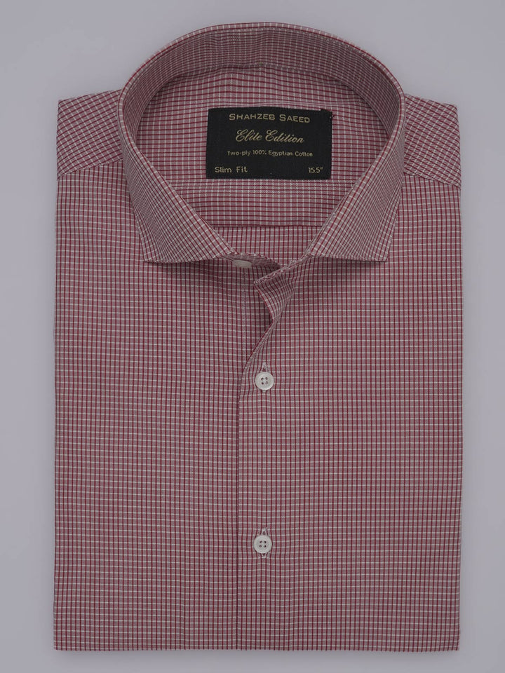 Red Micro Checkered, Elite Edition, Cutaway Collar Men’s Formal Shirt (FS-345)