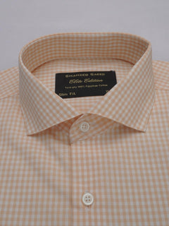 Peach & White Micro Checkered, Elite Edition, Cutaway Collar Men’s Formal Shirt (FS-350)