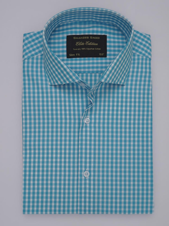 Blue & White Checkered, Elite Edition, Cutaway Collar Men’s Formal Shirt (FS-352)