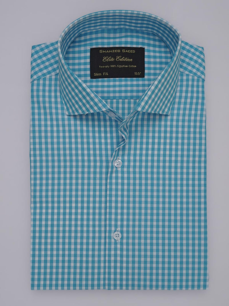 Blue & White Checkered, Elite Edition, Cutaway Collar Men’s Formal Shirt (FS-352)