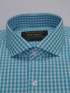 Blue & White Checkered, Elite Edition, Cutaway Collar Men’s Formal Shirt (FS-352)