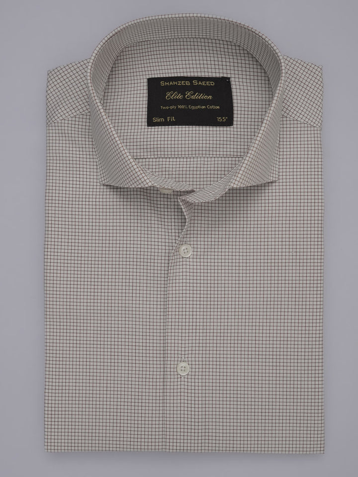 Brown & White Checkered, Elite Edition, Cutaway Collar Men’s Formal Shirt (FS-353)