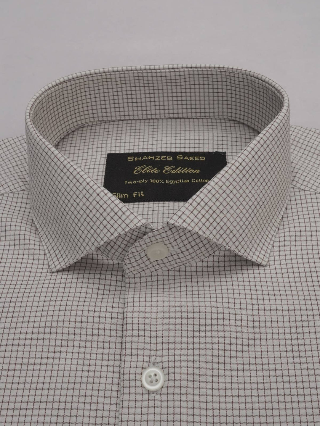 Brown & White Checkered, Elite Edition, Cutaway Collar Men’s Formal Shirt (FS-353)