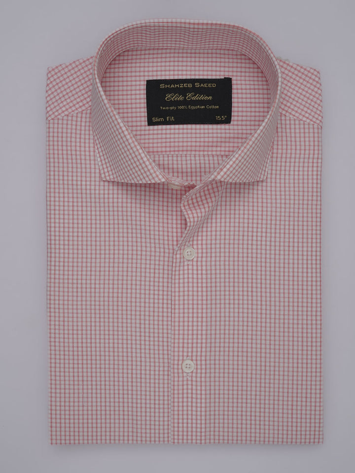 Red Micro Checkered, Elite Edition, Cutaway Collar Men’s Formal Shirt (FS-354)