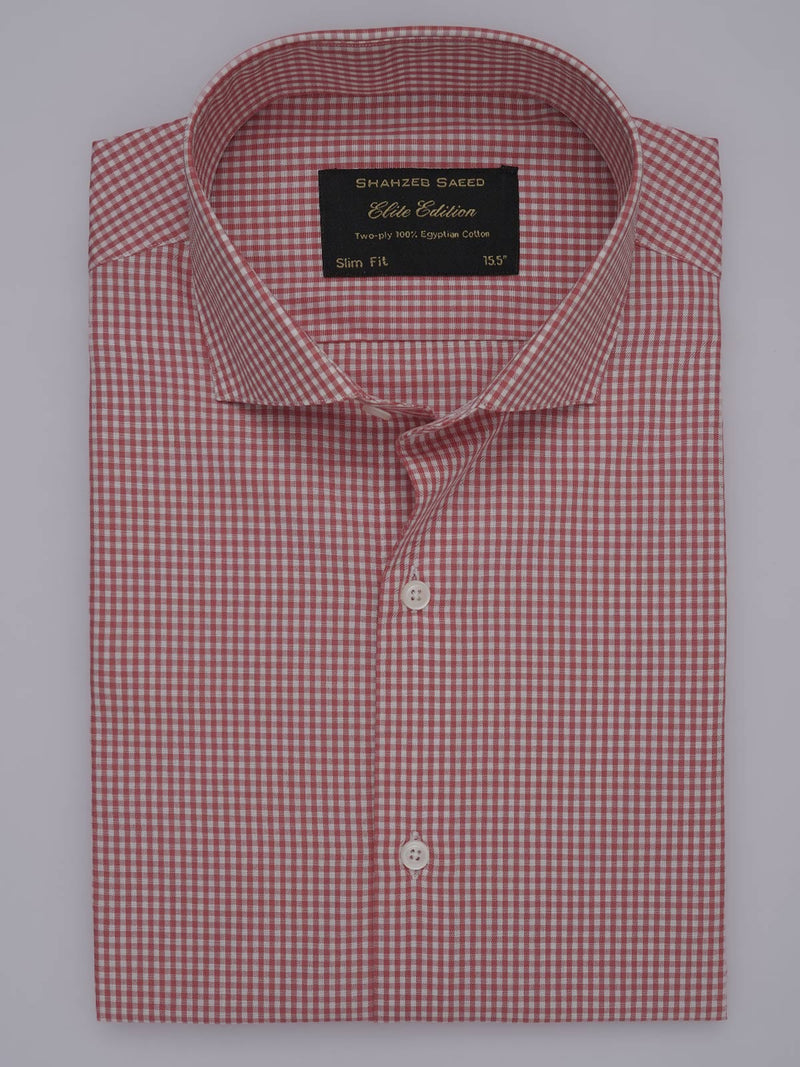 Red & White Micro Checkered, Elite Edition, Cutaway Collar Men’s Formal Shirt (FS-355)