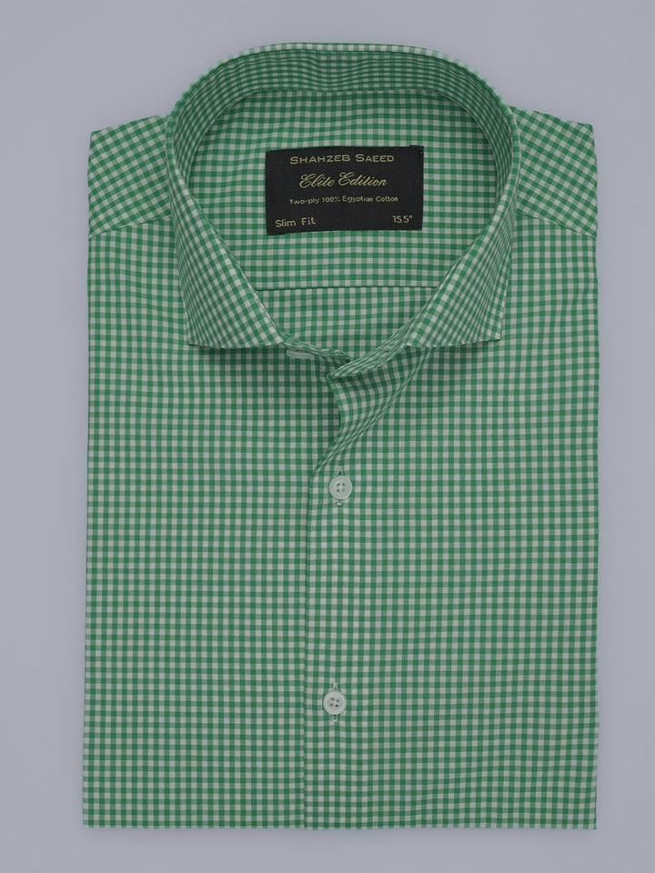 Green & White Checkered, Elite Edition, Cutaway Collar Men’s Formal Shirt (FS-357)