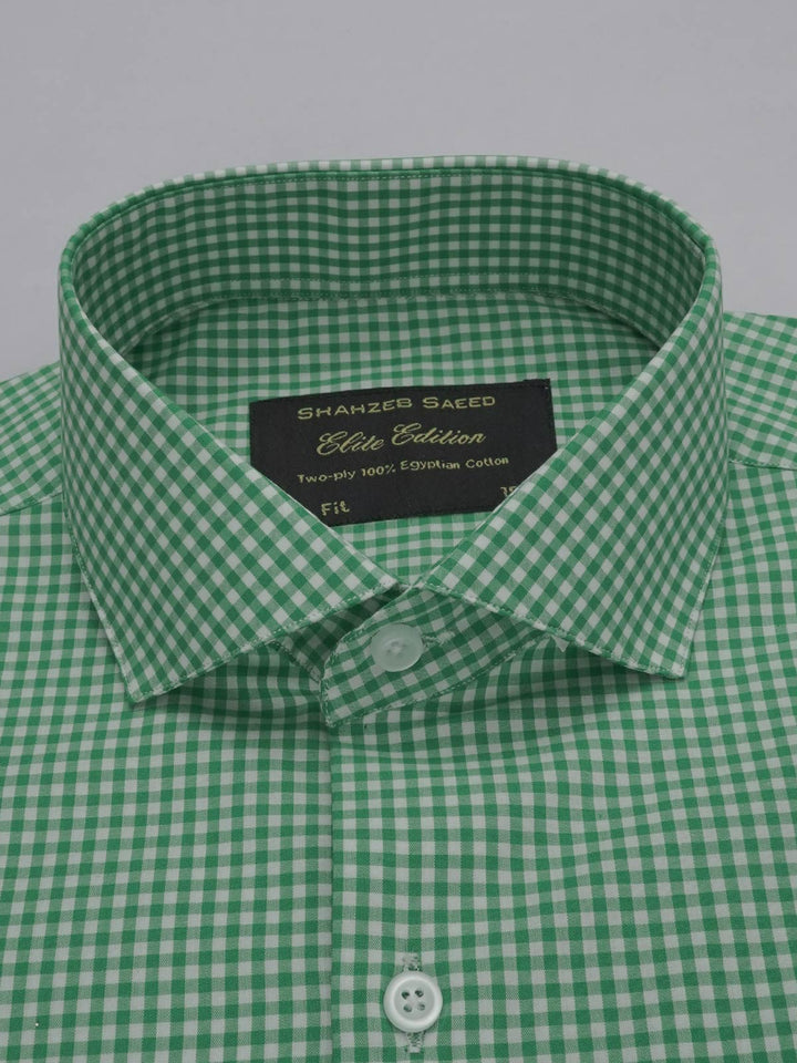 Green & White Checkered, Elite Edition, Cutaway Collar Men’s Formal Shirt (FS-357)