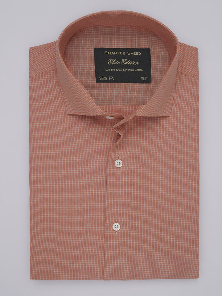 Orange & White Micro Checkered, Elite Edition, Cutaway Collar Men’s Formal Shirt (FS-358)