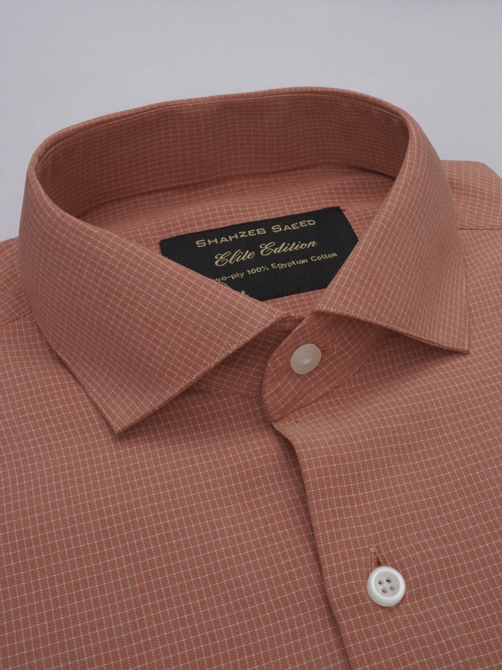 Orange & White Micro Checkered, Elite Edition, Cutaway Collar Men’s Formal Shirt (FS-358)