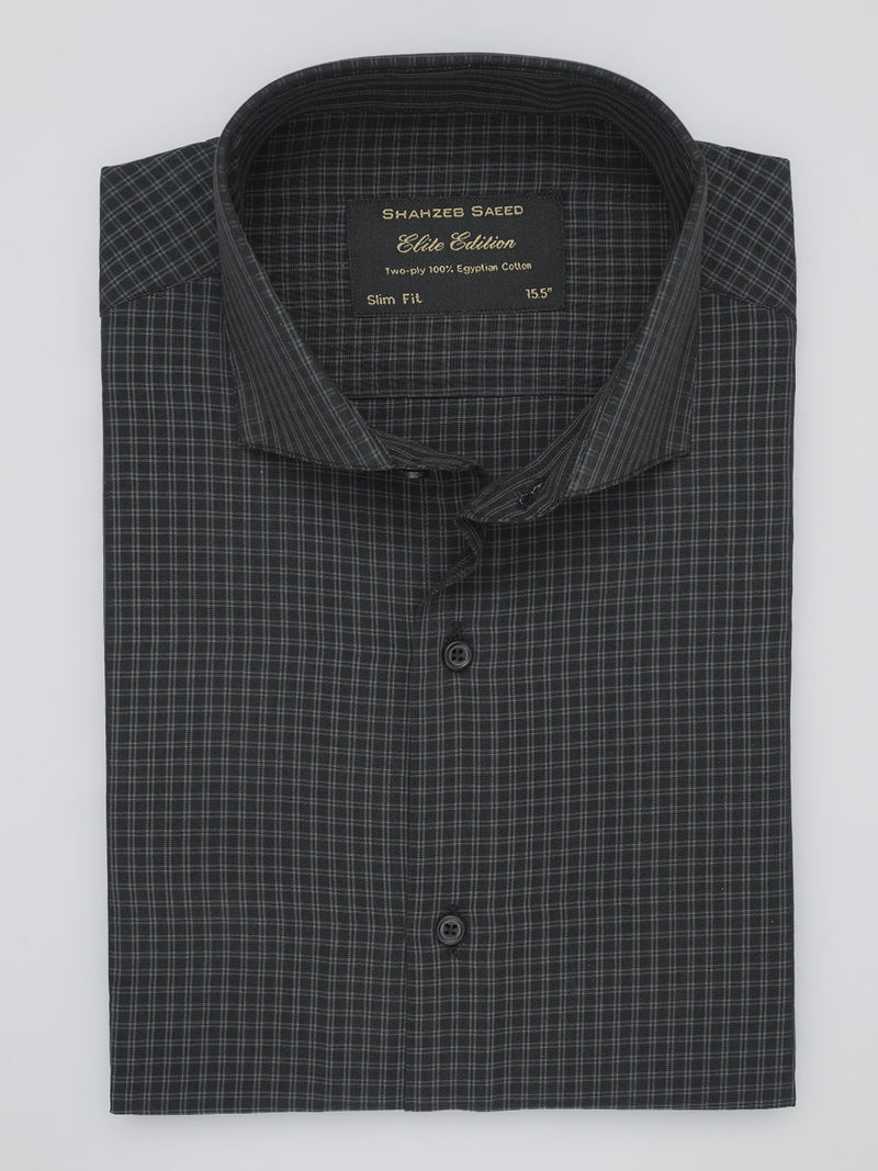 Black Self Checkered, Elite Edition, Cutaway Collar Men’s Formal Shirt (FS-363)