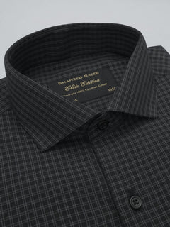 Black Self Checkered, Elite Edition, Cutaway Collar Men’s Formal Shirt (FS-363)