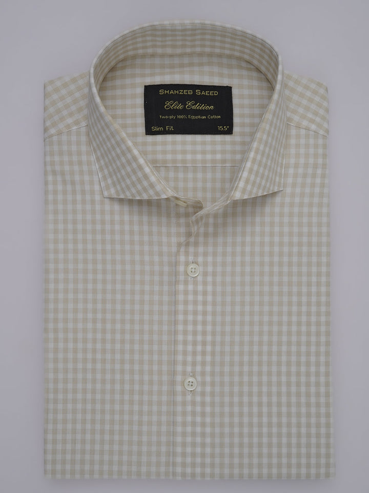 White & Fawn Checkered, Elite Edition, Cutaway Collar Men’s Formal Shirt (FS-367)