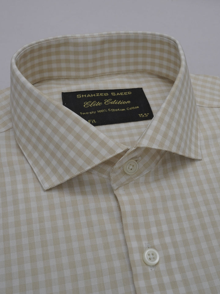 White & Fawn Checkered, Elite Edition, Cutaway Collar Men’s Formal Shirt (FS-367)