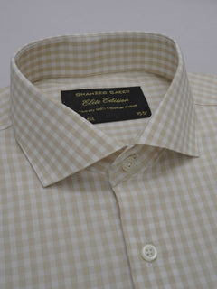 White & Fawn Checkered, Elite Edition, Cutaway Collar Men’s Formal Shirt (FS-367)