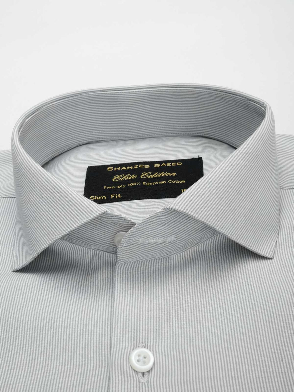 Light Grey & White Striped, Elite Edition, Cutaway Collar Men’s Formal Shirt (FS-037)