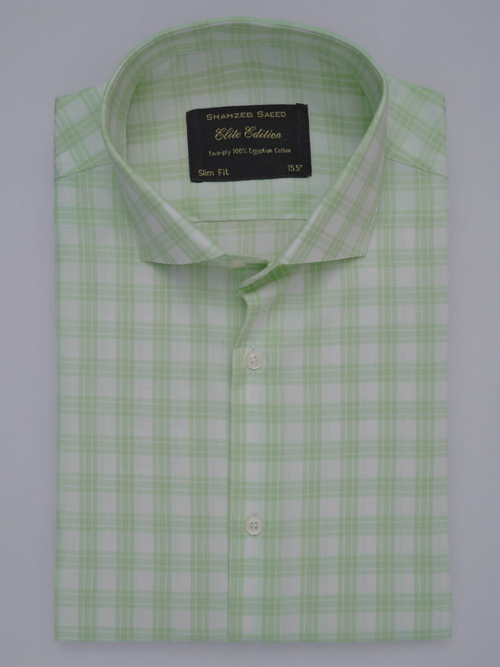 Light Green & White Checkered, Elite Edition, Cutaway Collar Men’s Formal Shirt (FS-373)