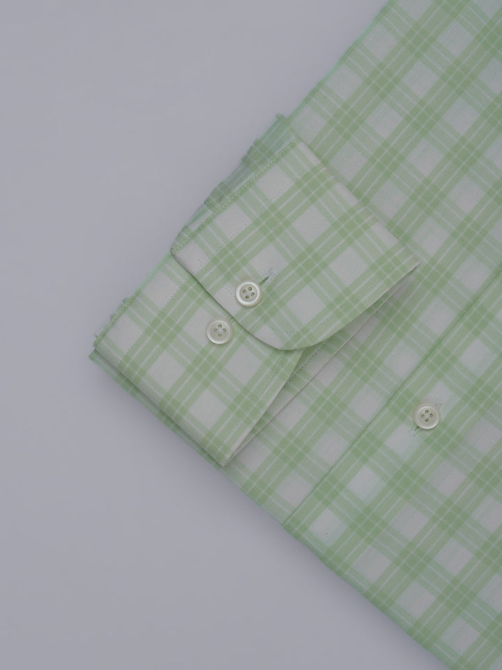 Light Green & White Checkered, Elite Edition, Cutaway Collar Men’s Formal Shirt (FS-373)