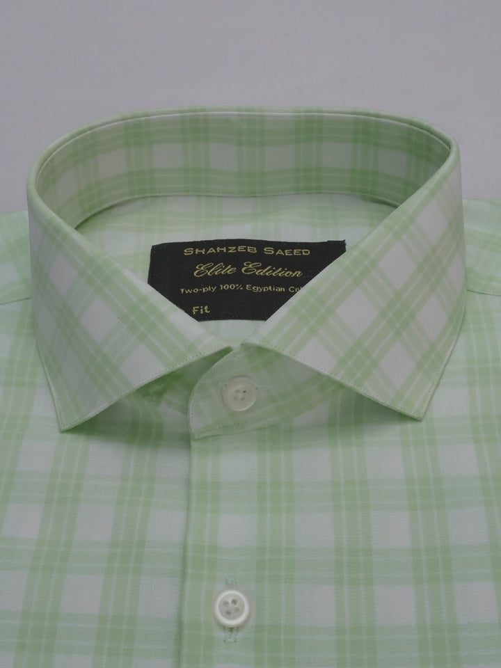 Light Green & White Checkered, Elite Edition, Cutaway Collar Men’s Formal Shirt (FS-373)