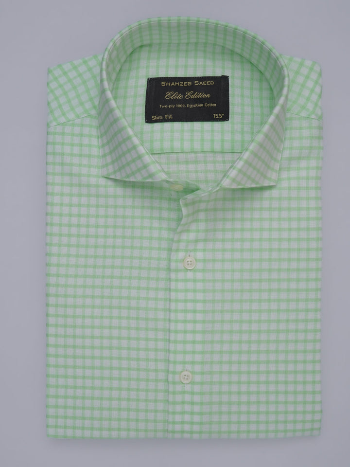 Light Green & White Checkered, Elite Edition, Cutaway Collar Men’s Formal Shirt (FS-374)