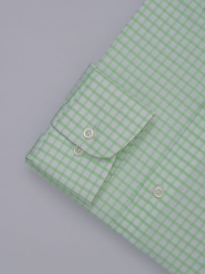 Light Green & White Checkered, Elite Edition, Cutaway Collar Men’s Formal Shirt (FS-374)