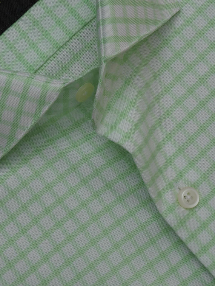 Light Green & White Checkered, Elite Edition, Cutaway Collar Men’s Formal Shirt (FS-374)