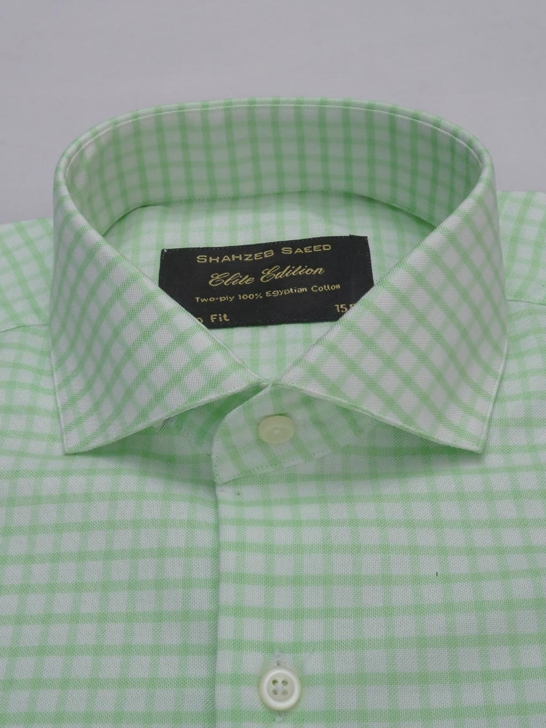 Light Green & White Checkered, Elite Edition, Cutaway Collar Men’s Formal Shirt (FS-374)