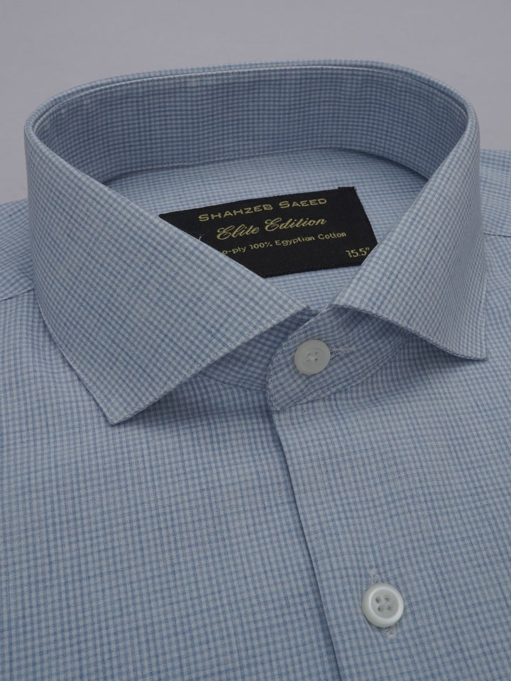 Sky Blue Micro Checkered, Elite Edition, Cutaway Collar Men’s Formal Shirt (FS-375)