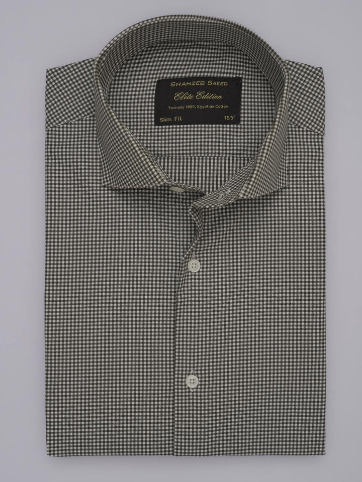 Dark Brown & White Micro Checkered, Elite Edition, Cutaway Collar Men’s Formal Shirt (FS-376)