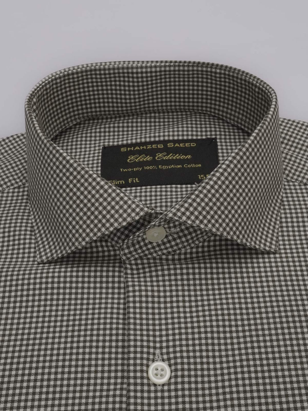 Dark Brown & White Micro Checkered, Elite Edition, Cutaway Collar Men’s Formal Shirt (FS-376)