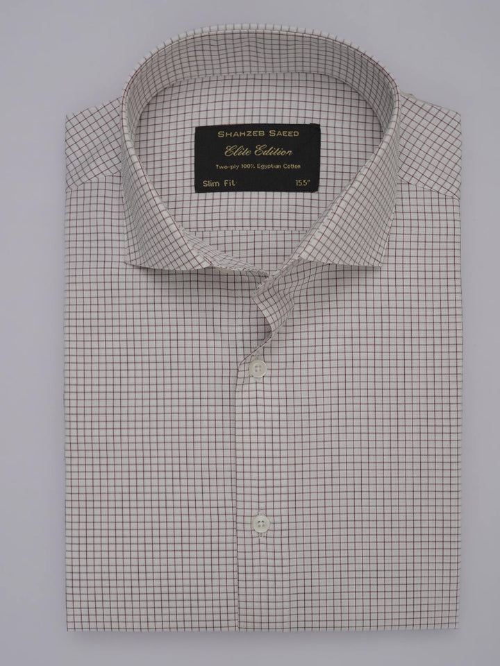 Brown & White Checkered, Elite Edition, Cutaway Collar Men’s Formal Shirt (FS-378)